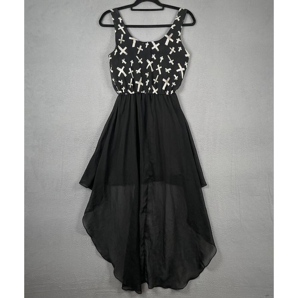 Royal Bones Dress Womens Small Black White Cross Print Asymmetrical Goth Punk - Picture 3 of 11